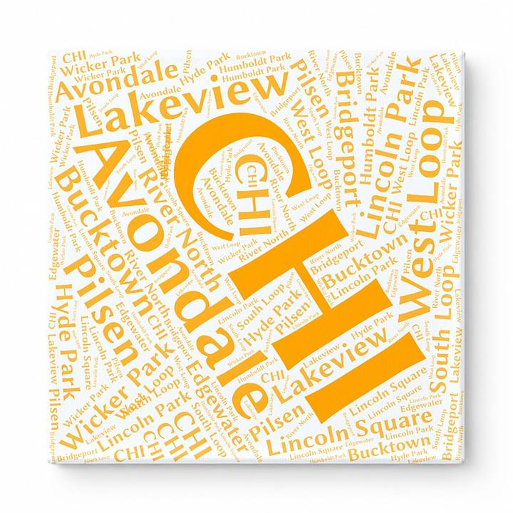 Chicago Neighborhoods Word Art — Orange