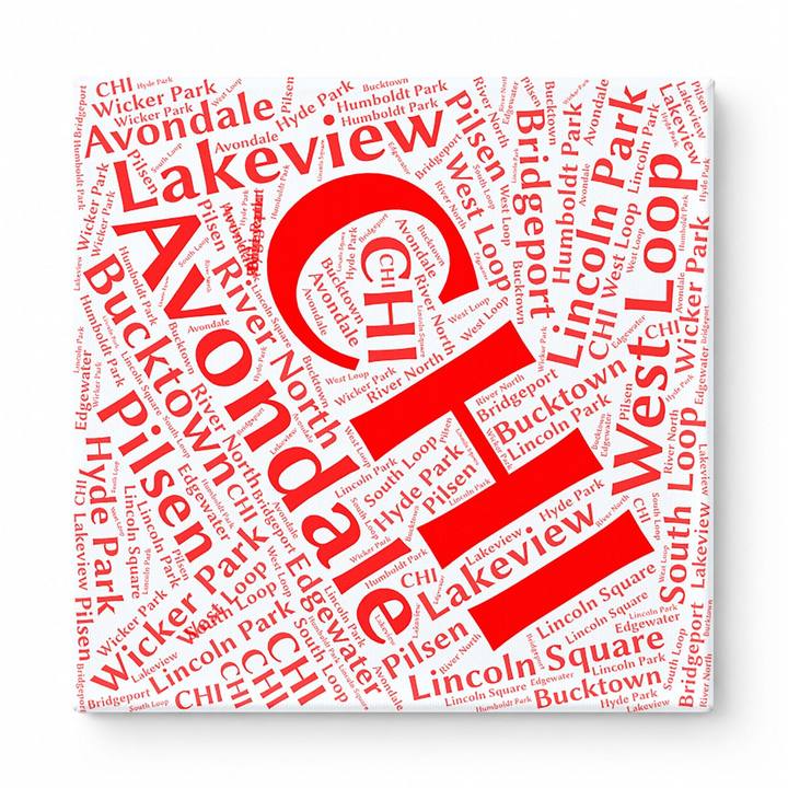 Chicago Neighborhoods Word Art — Red