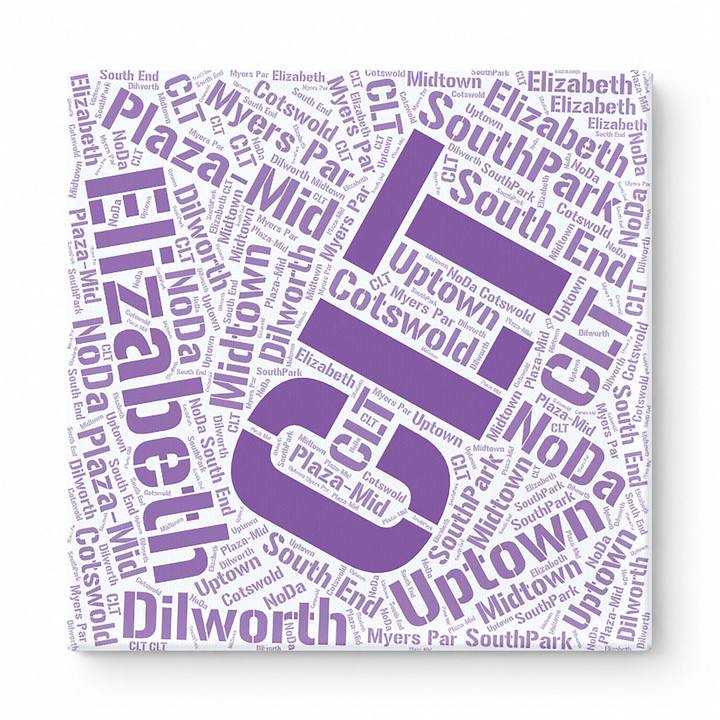 Charlotte Neighborhoods Word Art — Purple