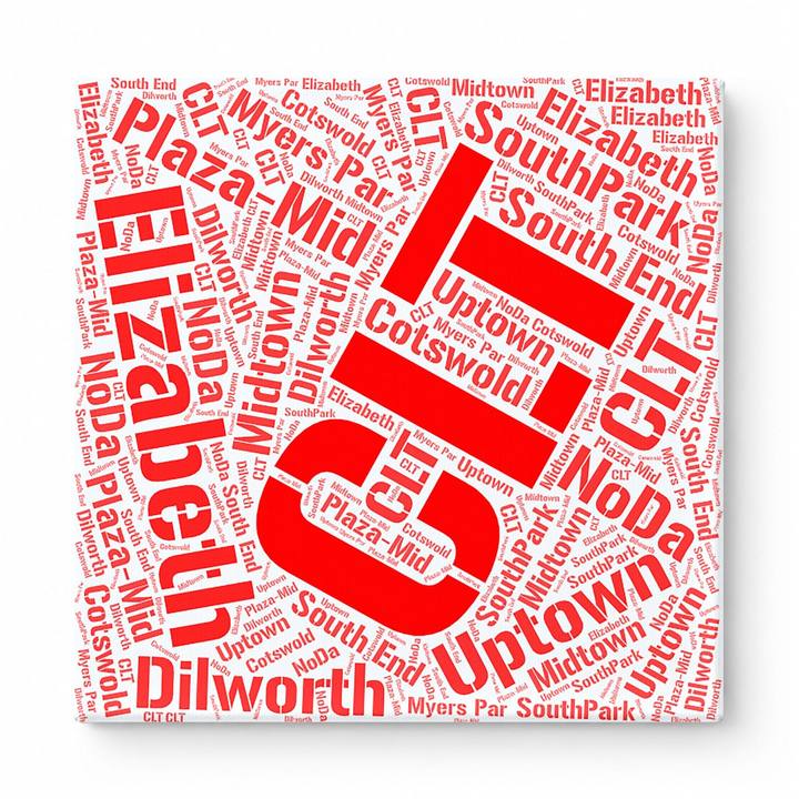 Charlotte Neighborhoods Word Art — Red