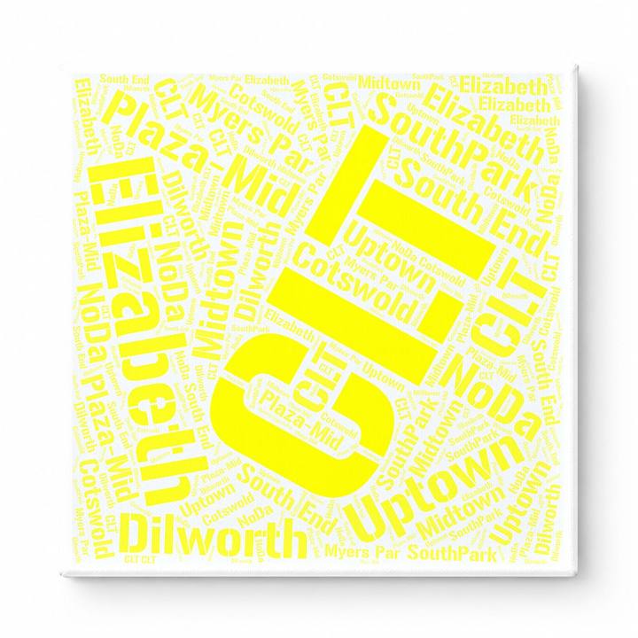 Charlotte Neighborhoods Word Art — Yellow