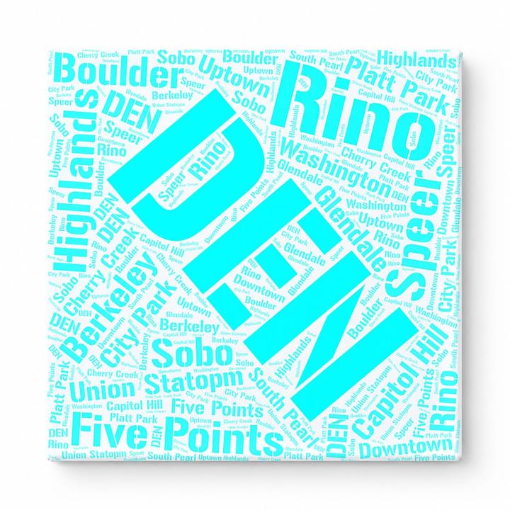 Denver Neighborhoods Word Art — Cyan