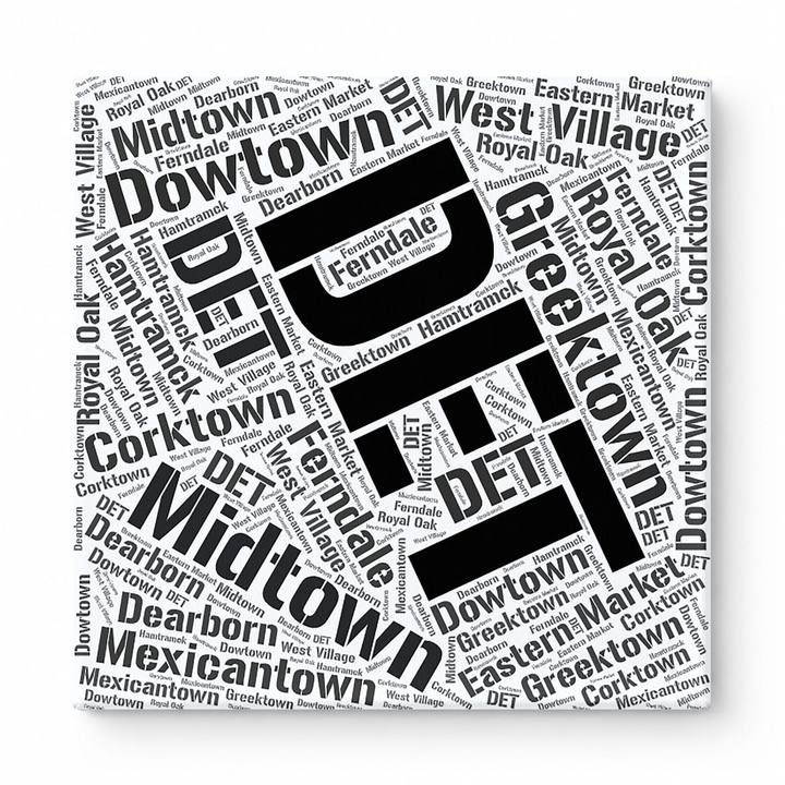 Detroit Neighborhoods Word Art — Black