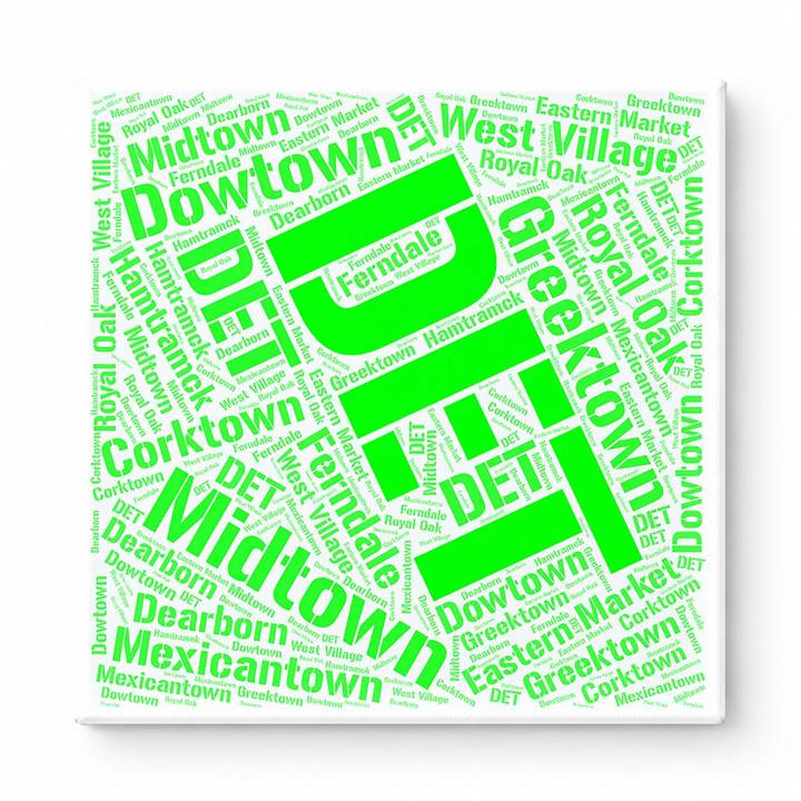 Detroit Neighborhoods Word Art — Green