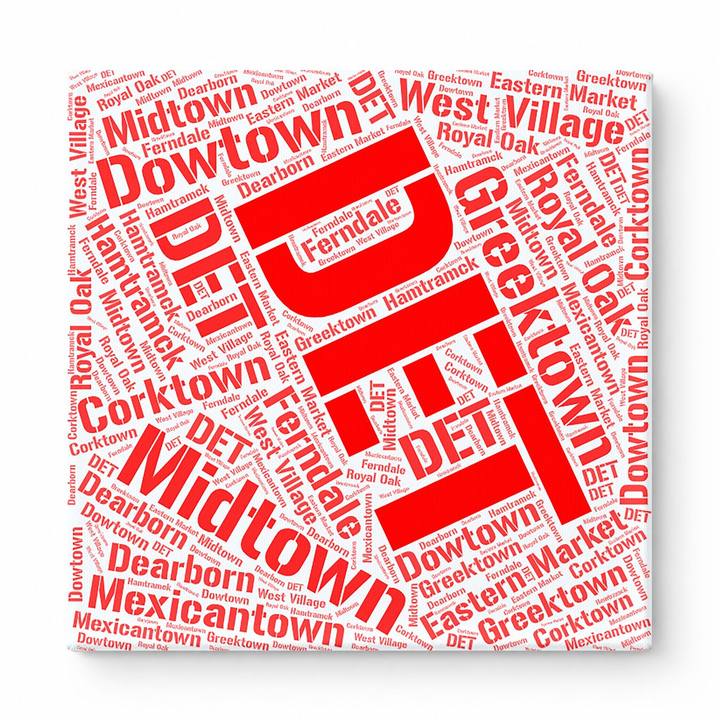 Detroit Neighborhoods Word Art — Red