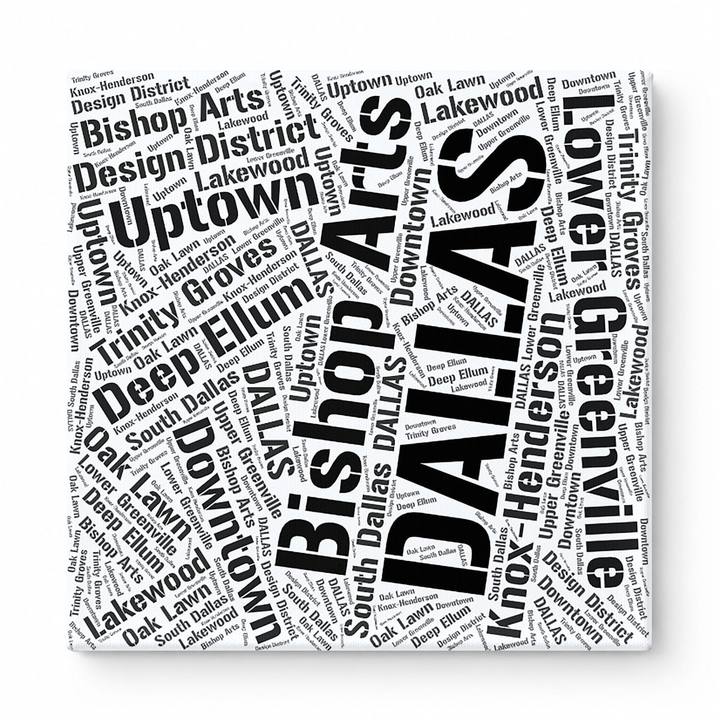 Dallas Neighborhoods Word Art — Black