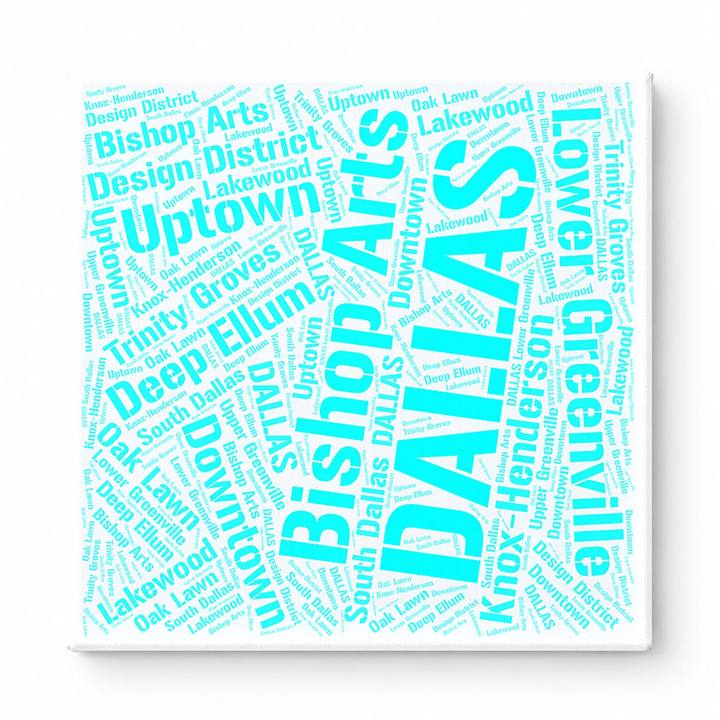 Dallas Neighborhoods Word Art — Cyan