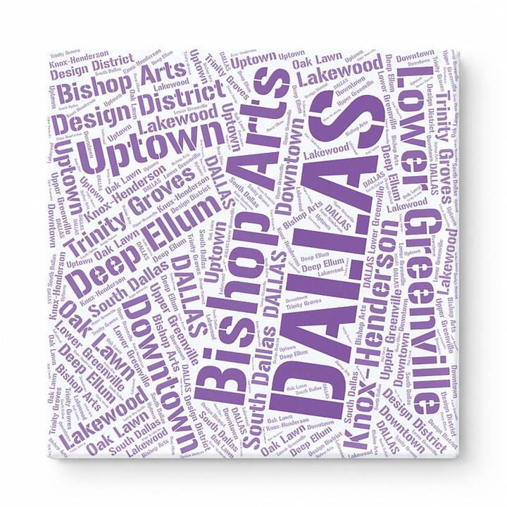 Dallas Neighborhoods Word Art — Purple