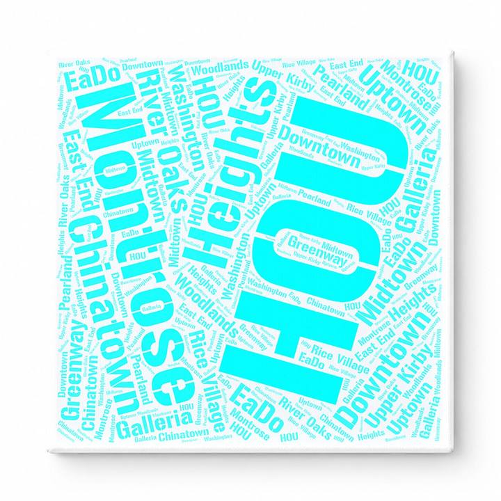 Houston Neighborhoods Word Art — Cyan