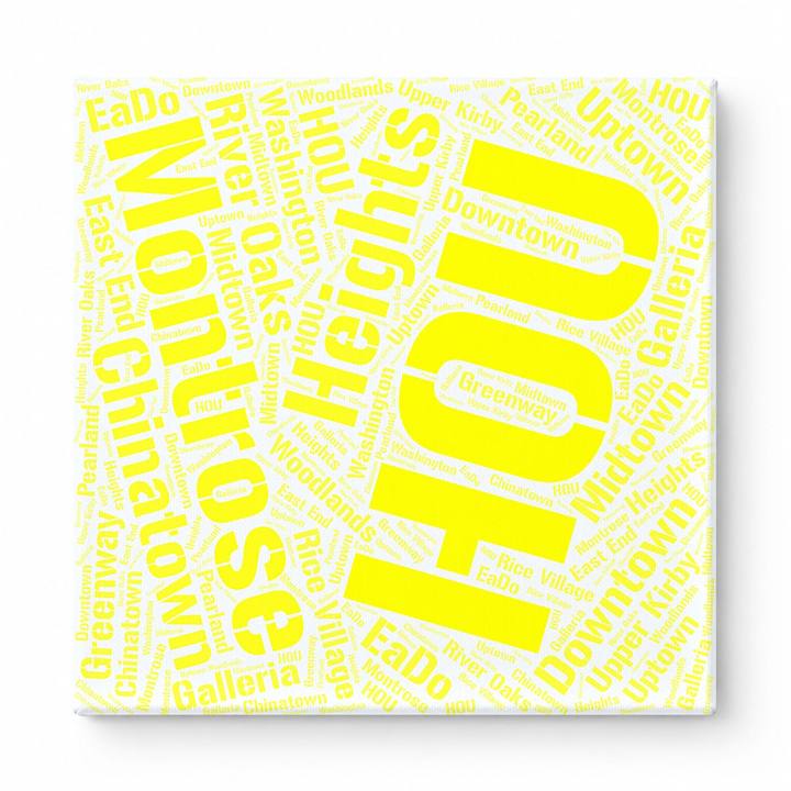 Houston Neighborhoods Word Art — Yellow