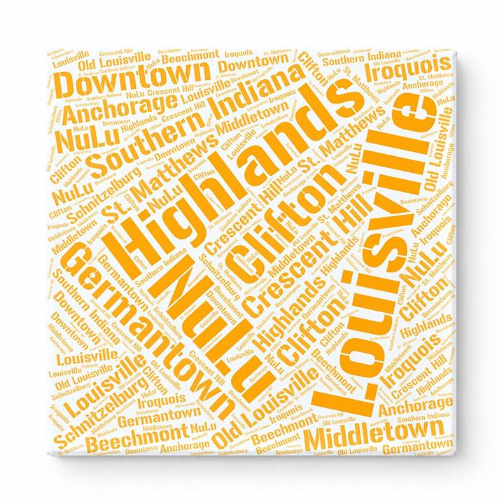 Louisville Neighborhoods Word Art — Orange