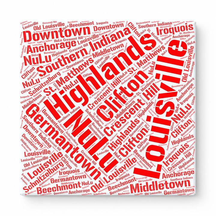 Louisville Neighborhoods Word Art — Red