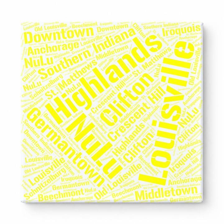 Louisville Neighborhoods Word Art — Yellow