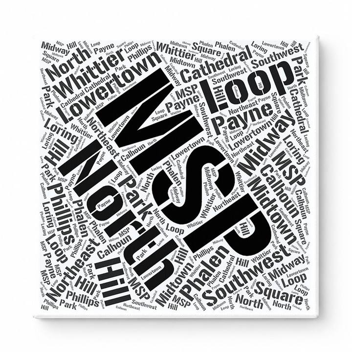 Minneapolis Neighborhoods Word Art — Black