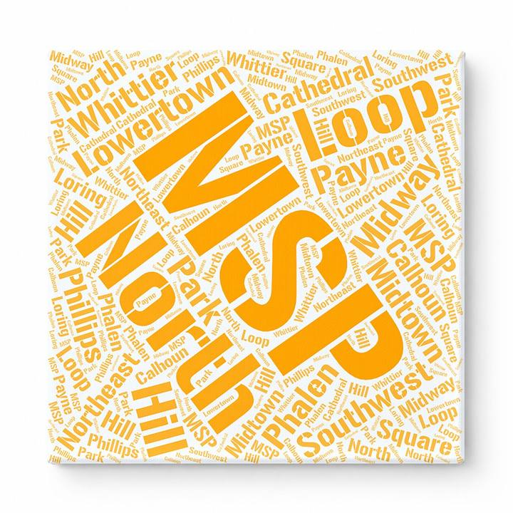 Minneapolis Neighborhoods Word Art — Orange