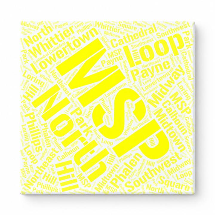 Minneapolis Neighborhoods Word Art — Yellow