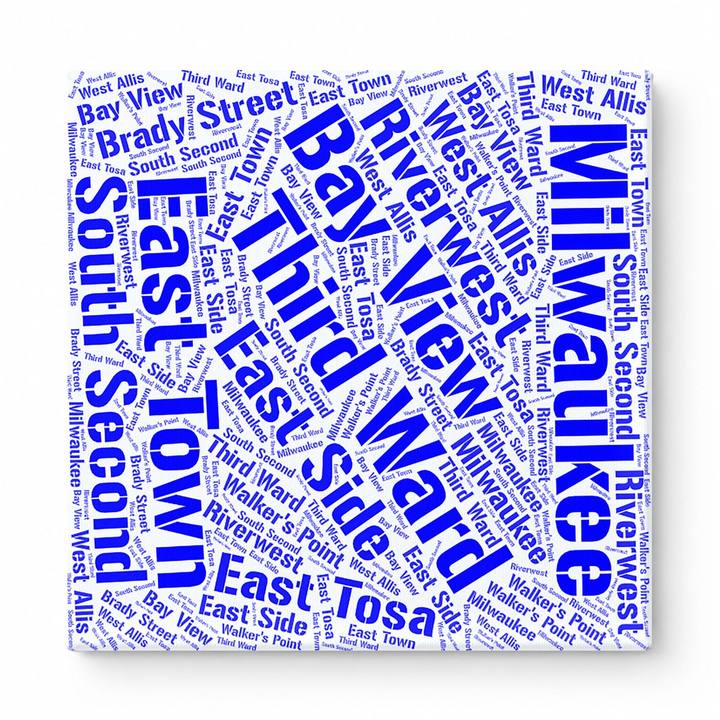 Milwaukee Neighborhoods Word Art — Blue