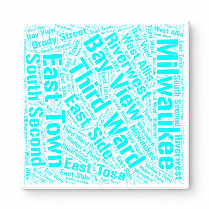 Milwaukee Neighborhoods Word Art — Cyan