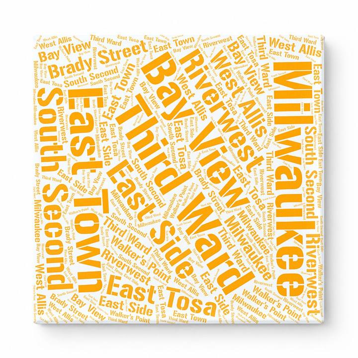 Milwaukee Neighborhoods Word Art — Orange