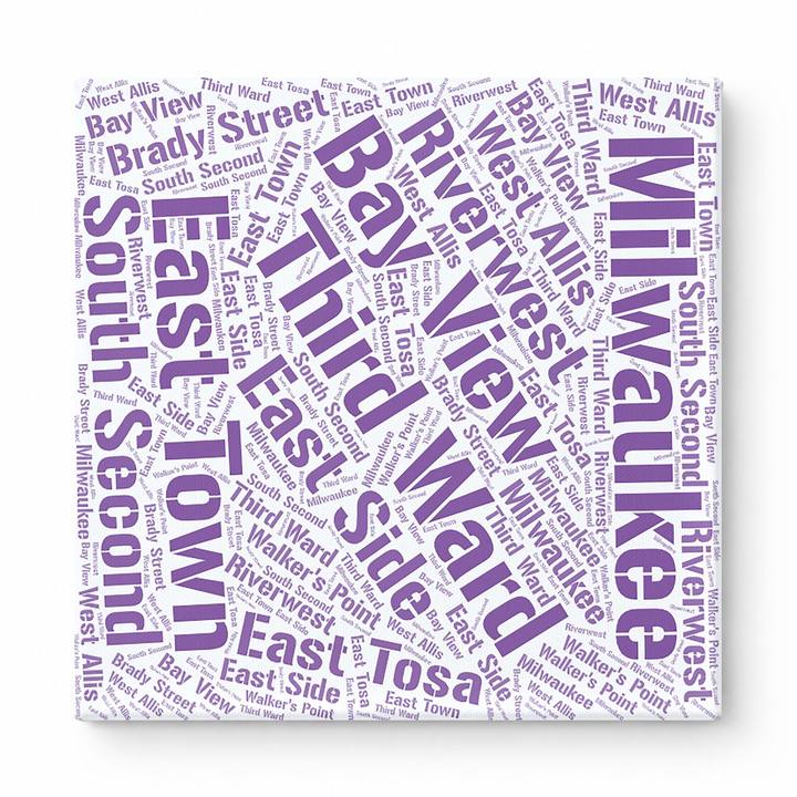 Milwaukee Neighborhoods Word Art — Purple