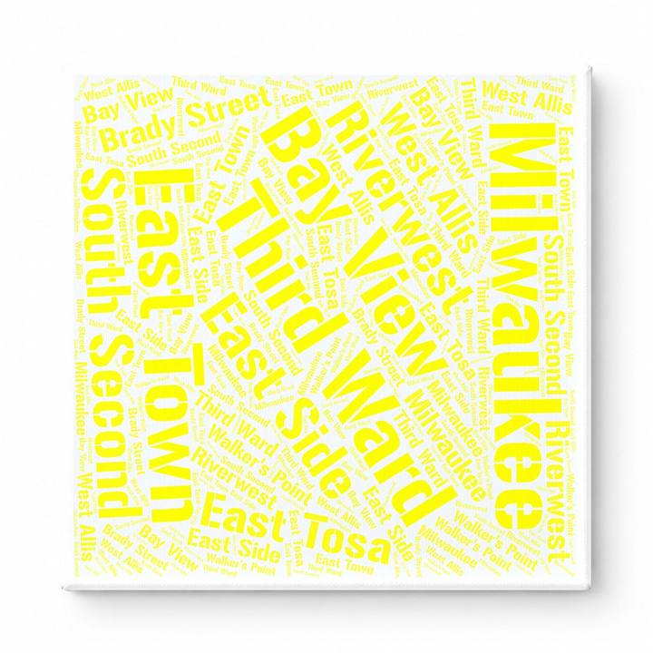 Milwaukee Neighborhoods Word Art — Yellow