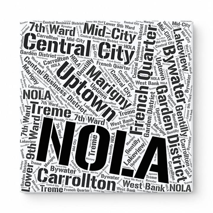 New Orleans Neighborhoods Word Art — Black