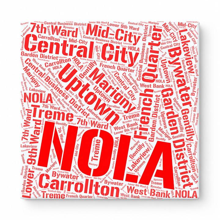 New Orleans Neighborhoods Word Art — Red
