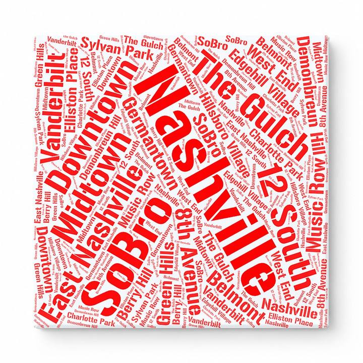 Nashville Neighborhoods Word Art — Red