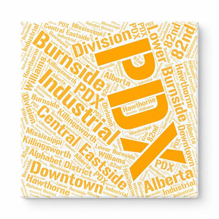 Portland Neighborhoods Word Art — Orange
