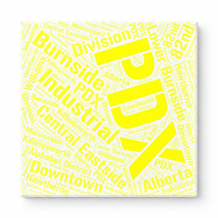Portland Neighborhoods Word Art — Yellow