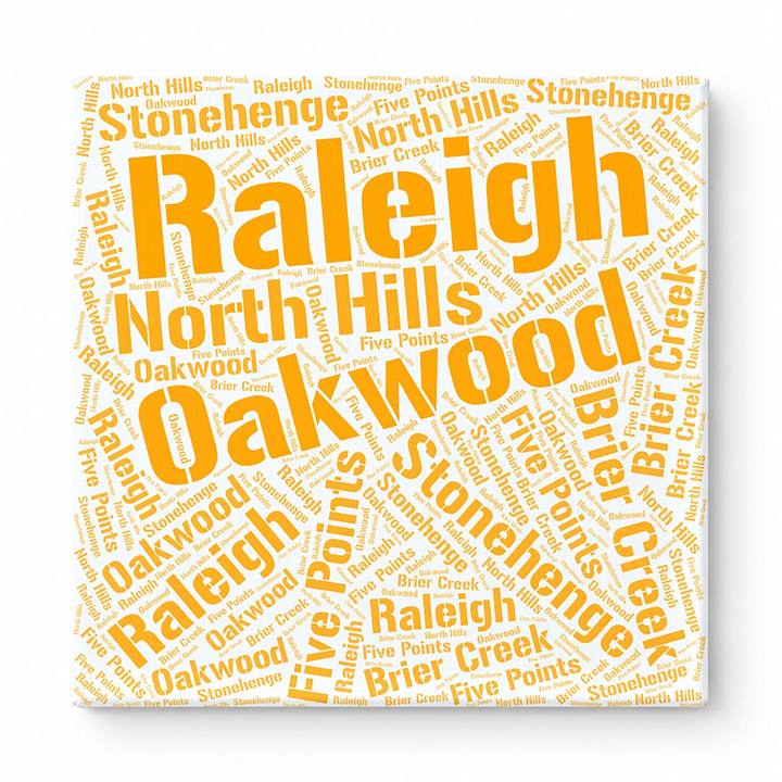 Raleigh Neighborhoods Word Art — Orange
