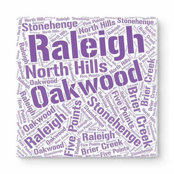 Raleigh Neighborhoods Word Art — Purple
