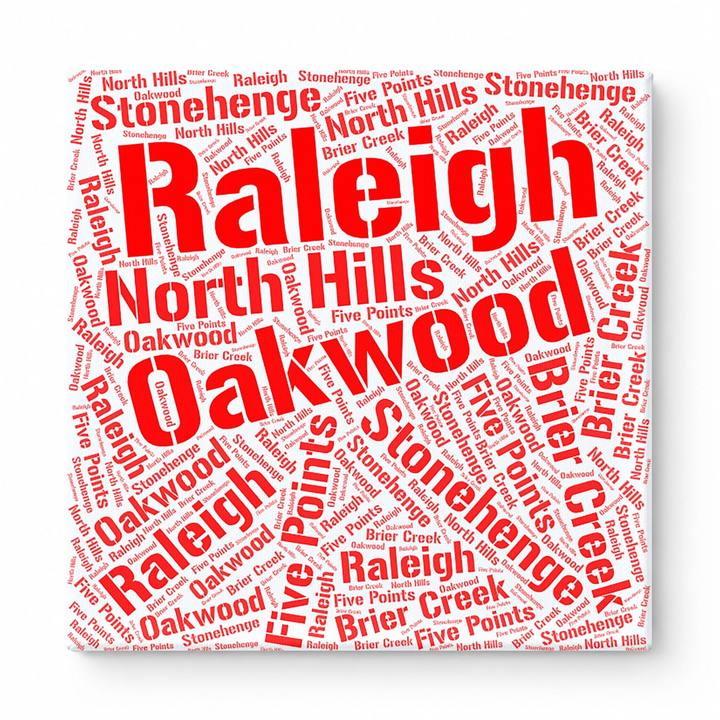 Raleigh Neighborhoods Word Art — Red