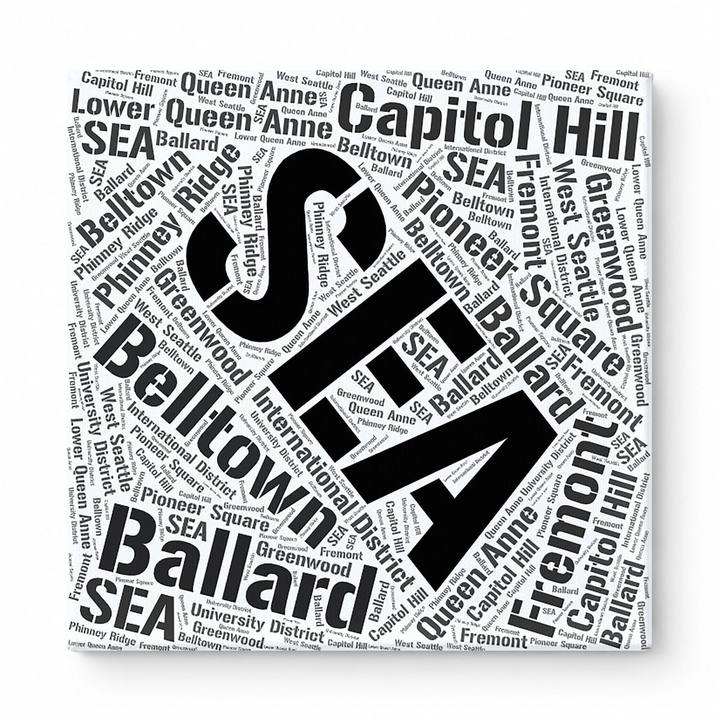 Seattle Neighborhoods Word Art — Black