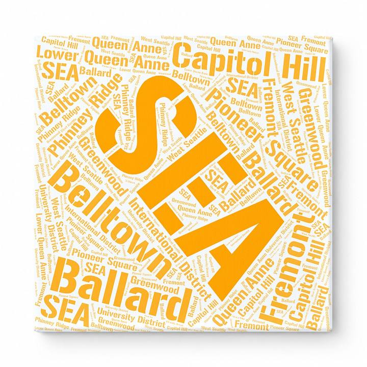 Seattle Neighborhoods Word Art — Orange