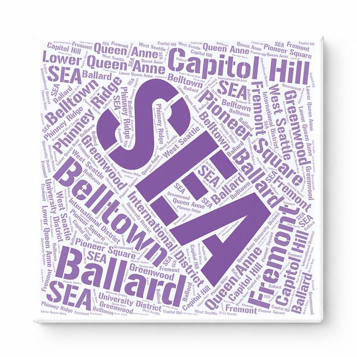 Seattle Neighborhoods Word Art — Purple