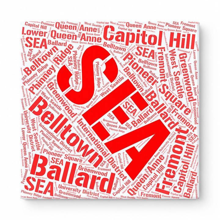 Seattle Neighborhoods Word Art — Red
