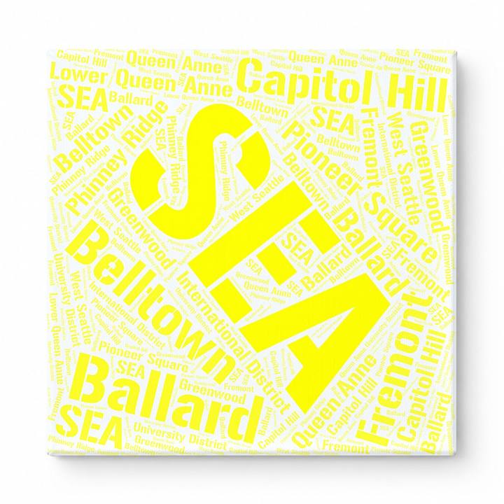 Seattle Neighborhoods Word Art — Yellow