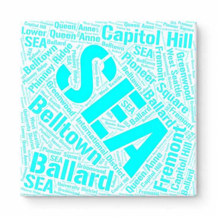 Seattle Neighborhoods Word Art — Cyan