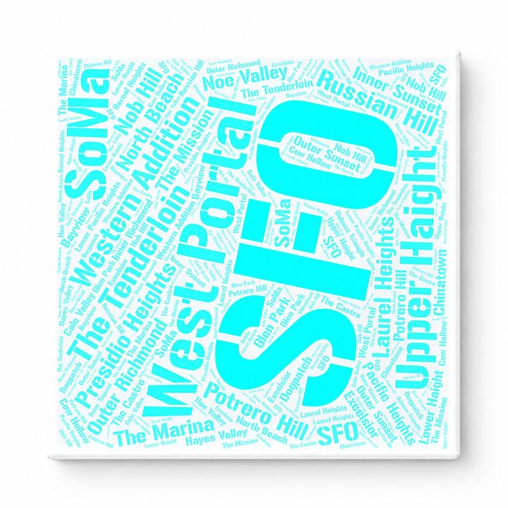 San Francisco Neighborhoods Word Art — Cyan