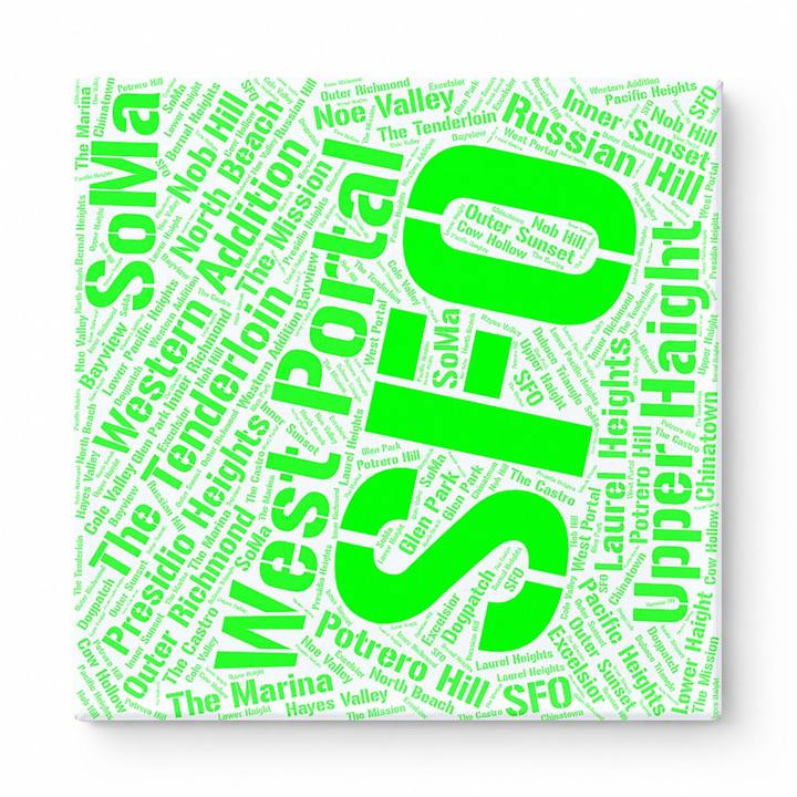 San Francisco Neighborhoods Word Art — Green