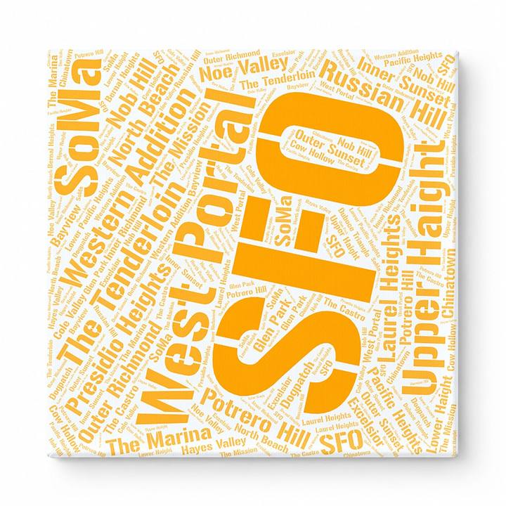 San Francisco Neighborhoods Word Art — Orange