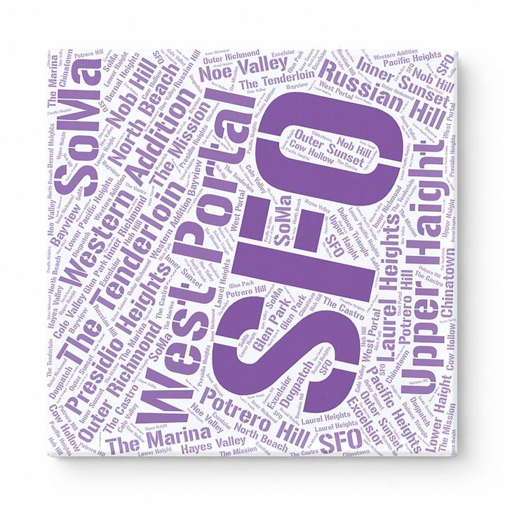 San Francisco Neighborhoods Word Art — Purple