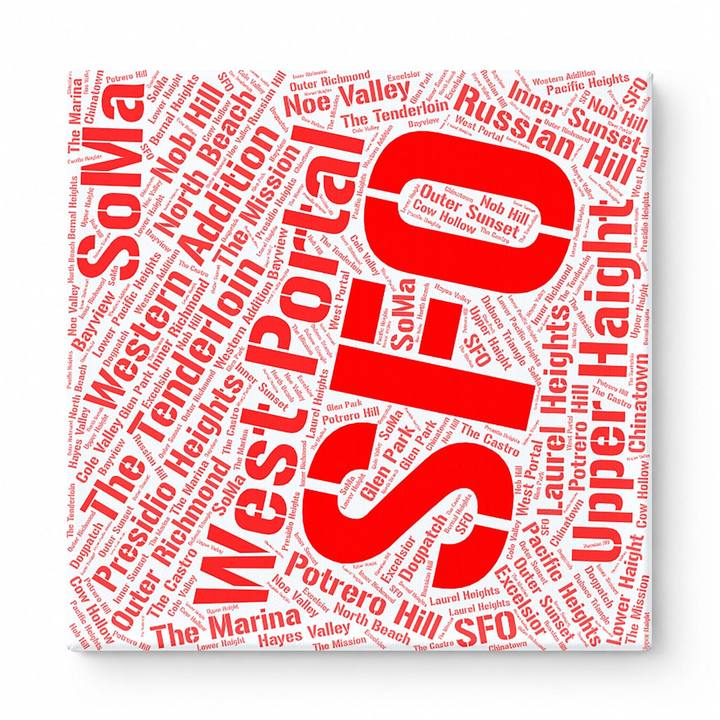 San Francisco Neighborhoods Word Art — Red
