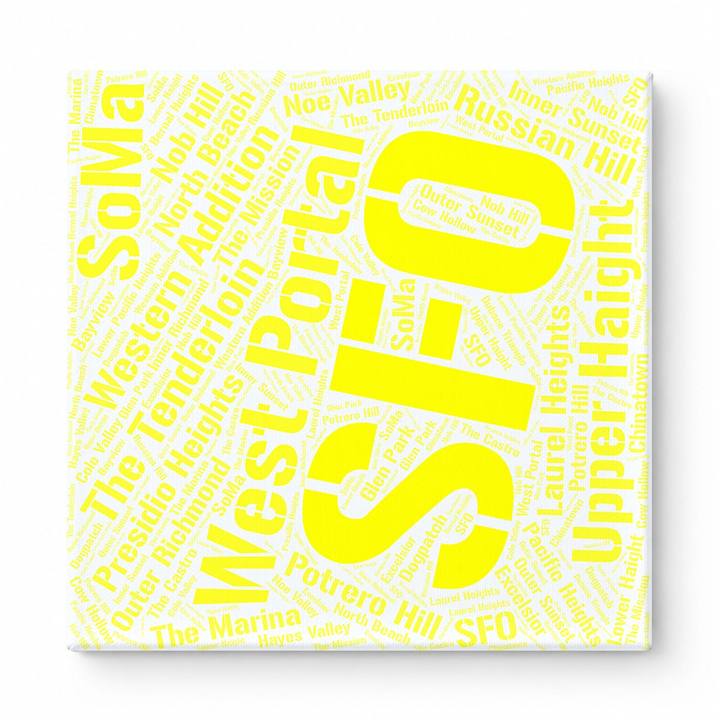 San Francisco Neighborhoods Word Art — Yellow