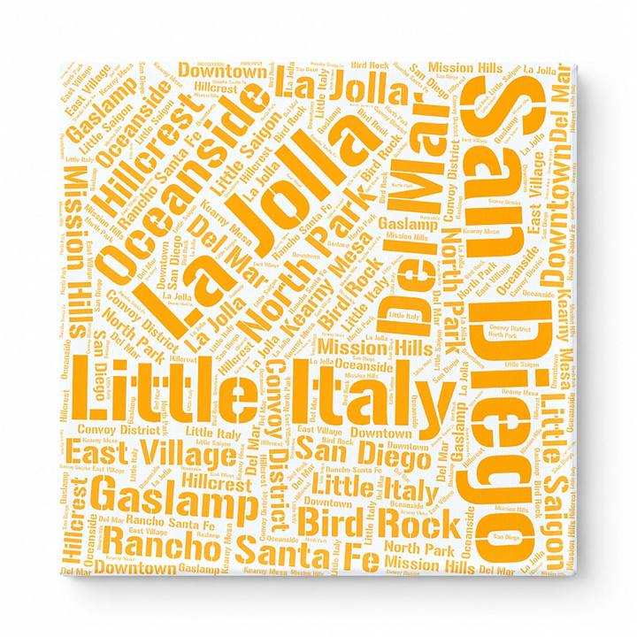 San Diego Neighborhoods Word Art — Orange