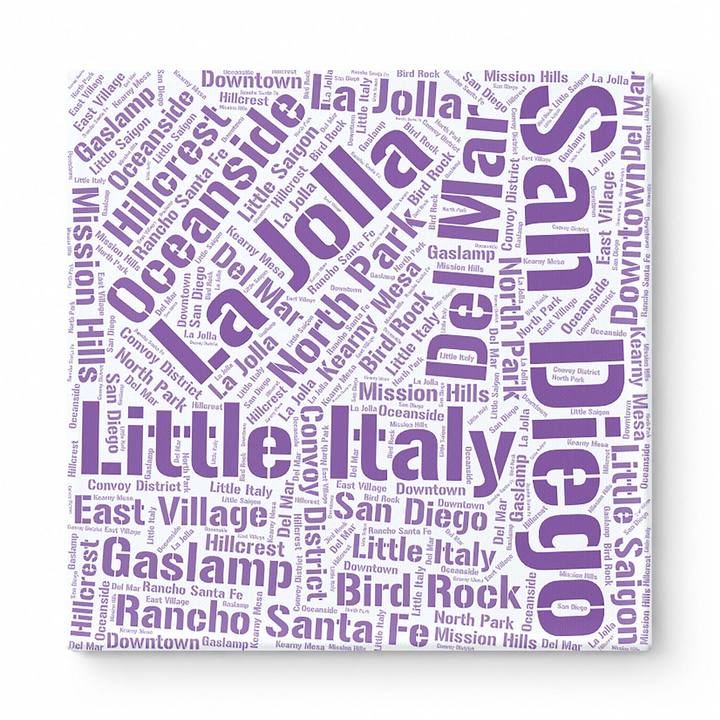 San Diego Neighborhoods Word Art — Purple