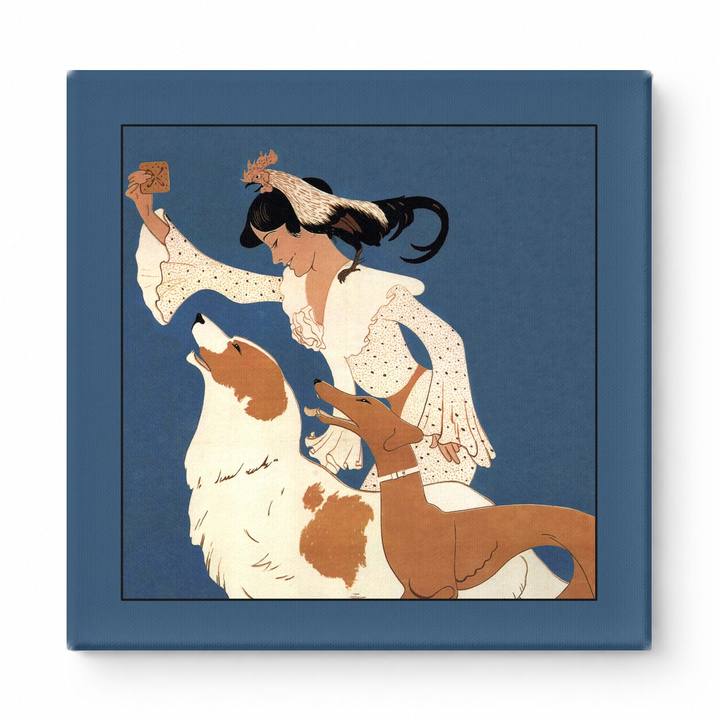 Woman with Dog and Rooster