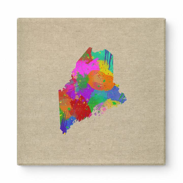 Maine State Map Watercolor Splash