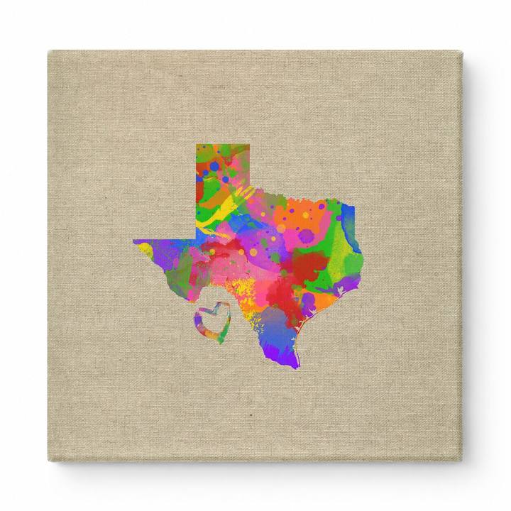 Texas State Watercolor Map with Heart